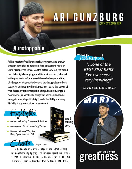 Speaker One Sheet | Motivational Keynote Speaker